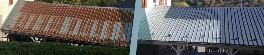 L'avant et l'après le nettoyage d'une toiture